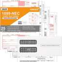 1099 NEC Forms 2025 with Envelopes,4 Part Tax Forms Kit,25 Vendor Kit of Laser Forms Compatible with QuickBooks and Accounting Software