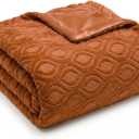Horaldaily Solid Color Caramel Orange Faux Fur Throw Blanket 50x60 | All Season Using Ultra Soft Fuzzy Plush Cozy Non-shedding 3D Textured Blanket for Couch Sofa Bed, Ideal Gift for Kids Adults