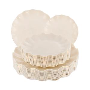 LIYH 24 Pcs Plastic Plates Reusable,Unbreakable Dinner Plates, Scalloped Plastic Plates, Dishwasher Safe,Ivory Plate Sets Perfect for Parties, Birthday, Picnics, BPA Free (12 Guests)