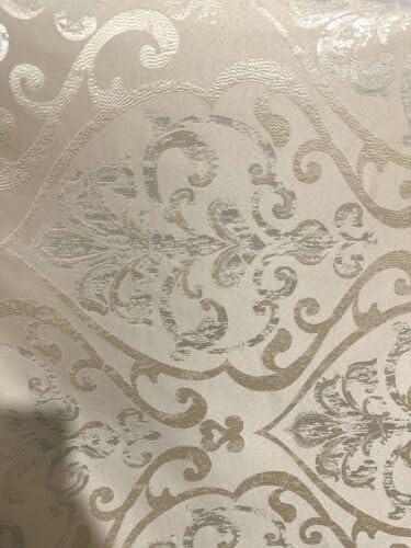 Ivory Damask Upholstery Drapery Brocade Fabric (110 in.) Sold by The Yard Fabric