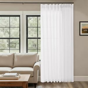 White Extra Wide Pinch Pleated 100 x 108 Inch Linen Curtains for Living Room Light Filtering Semi Sheer Pleat Drape with Hooks Rings Back Tab for Patio Glass Sliding Door Window Curtain 108 Inch Long