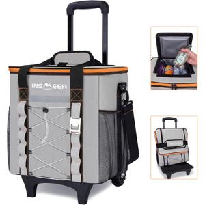 INSMEER Collapsible Rolling Cooler - 45 Cans/30L,Insulated Cooler Bag with Wheels/Shoulder Strap,Large Travel Cooler for Grocery Shopping