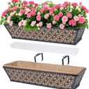 hehimhis 24 Inch 2 Pack Railing Planter Box with Adjustable Bracket,Window Planter Boxes Outdoor for Porch,Balcony Planters Railing Hanging,Fence,Patio Hanging Planters for Garden