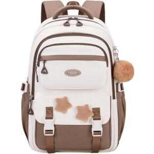 Kids Backpack for Girls, School Bags Bookbag for Girls Elmentary Middle School, with Furry Pendant, A08-Coffee