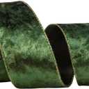 Moss Green Velvet Wired Edge Ribbon, 2.5 Inch x 10 Yards Crushed Velvet Christmas Ribbon for Christmas Tree Decoration Gift Wrapping Garland Wreaths Bows Making