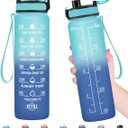 Enerbone Water Bottle, Leakproof BPA & Toxic Free, Motivational Water Bottle with Times to Drink and Straw, Fitness Sports Water Bottle with Strap for Office, Gym, Outdoor Sports (32 Ounces, Green-Blue)