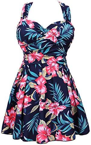 COCOPEAR Women's Elegant Crossover One Piece Swimdress Floral Skirted Swimsuit, XL