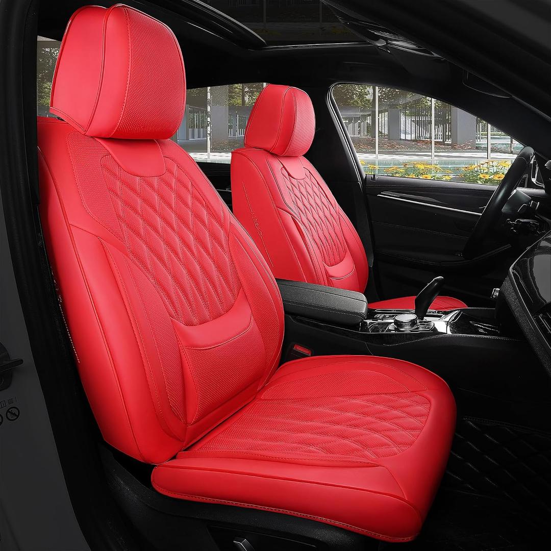 FREESOO Red Car Seat Covers Full Set - Faux Nappa Leather Seat Covers for Cars, Ultra Breathable Waterproof Front Seats Protector with Lumbar Support, Universal Fit for Automotive Sedan SUVs Pickups