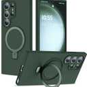 Designed for Samsung Galaxy S23 Ultra 6.8'' with Magnetic Ring Stand[Compatible with Mag-Safe][Military-Grade Protection] Slim Liquid Silicone S23 Ultra Phone Case for Men Wowen,Green