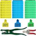 300PCS 001-100 Number Plastic Livestock Cattle Ear Tags Farm Animal Tags ID Tags Green Yellow Blue Ear Tagger + Ear Tag Applicator + Ear Tag Remover for Cattle Cow Pig Goat Sheep