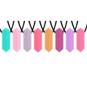 Tilcare Chew Chew Crayon Sensory Necklace 8 Pieces - Best for Autism, Biting and Teething Kids - Perfectly Textured Silicone Chewy Toy - Chewing Pendant for Boys & Girls - Chew Necklaces