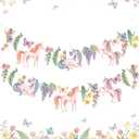 Unicorn Party Decorations Wildflower Garland Unicorn Birthday Banner Butterfly Banner 2Pcs for Girls Birthday Baby Shower Garden Party Spring Summer Reusable Garland Decor