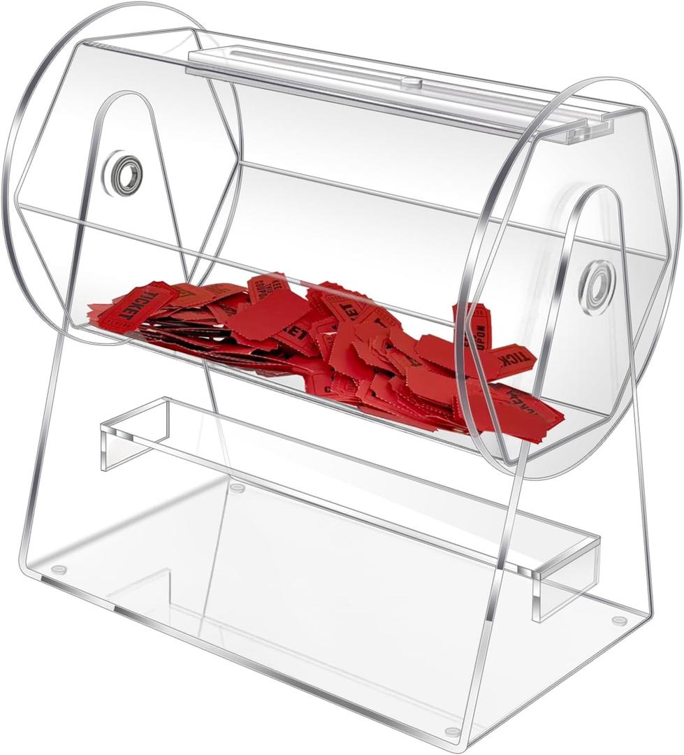 Acrylic Raffle Drum, Clear Raffle Ticket Drum Spinner Cage, Transparent Raffle Ticket Box for Lottery Games, Bingo, Raffle Balls