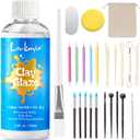 3.4FL OZ Air Dry Clay Glaze & 25pcs Tool Kit, Gloss Clay Varnish Protective Sealant to Prevent Cracking, Scratching & Wear - Pottery Tools for Stippling, Carving, Molding & Shaping Clay Crafts (Gloss)