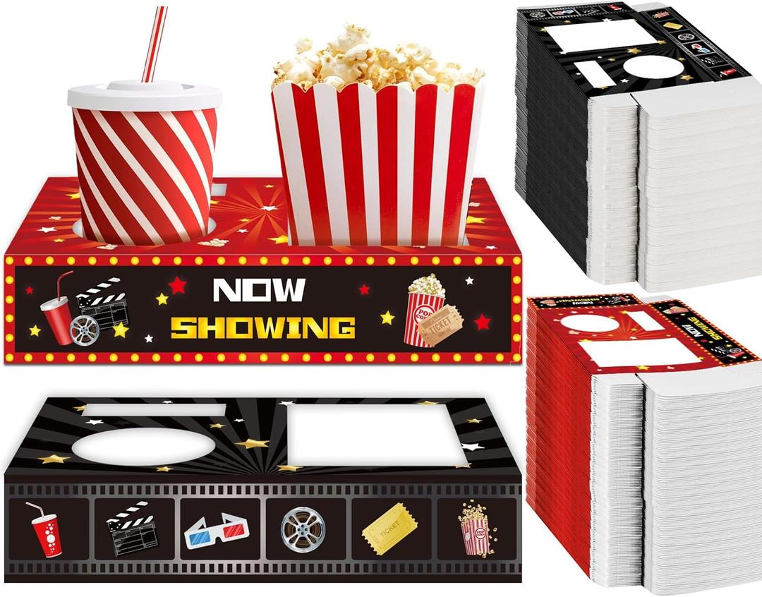 50 Pcs Movie Night Supplies Movie Night Snack Trays Theater Snack Boxes Cinema Theme Paper Holder Popcorn Candy Drink Tray Box For Family Birthday Holiday Party