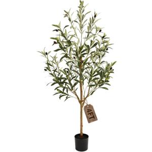 4FT Olive Trees Artificial Indoor,Fake Olive Tree with Natural Wood Trunk and Olive Branches and Lifelike Fruits,Faux Olive Tree for Home Office House Living Room Decor.