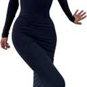 Long Sleeve Maxi Dress for Women - Casual Turtleneck Bodycon Formal Dresses Elegant Mermaid Hem 2026 (Large, Black)