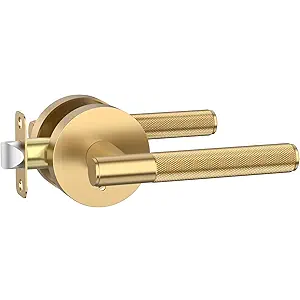 Amerdeco 1 Pack Champagne Bronze Door Handles Interior, Knurled Privacy Door Handles, Heavy Duty Door Lever for Bedroom or Bathroom, Reversible Keyless for Left Right Handed Doors AM0016
