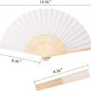 Sepwedd 50pcs White Imitated Silk Fabric Bamboo Folded Hand Fan Bridal Dancing Props Church Wedding party favors with Organza Bags