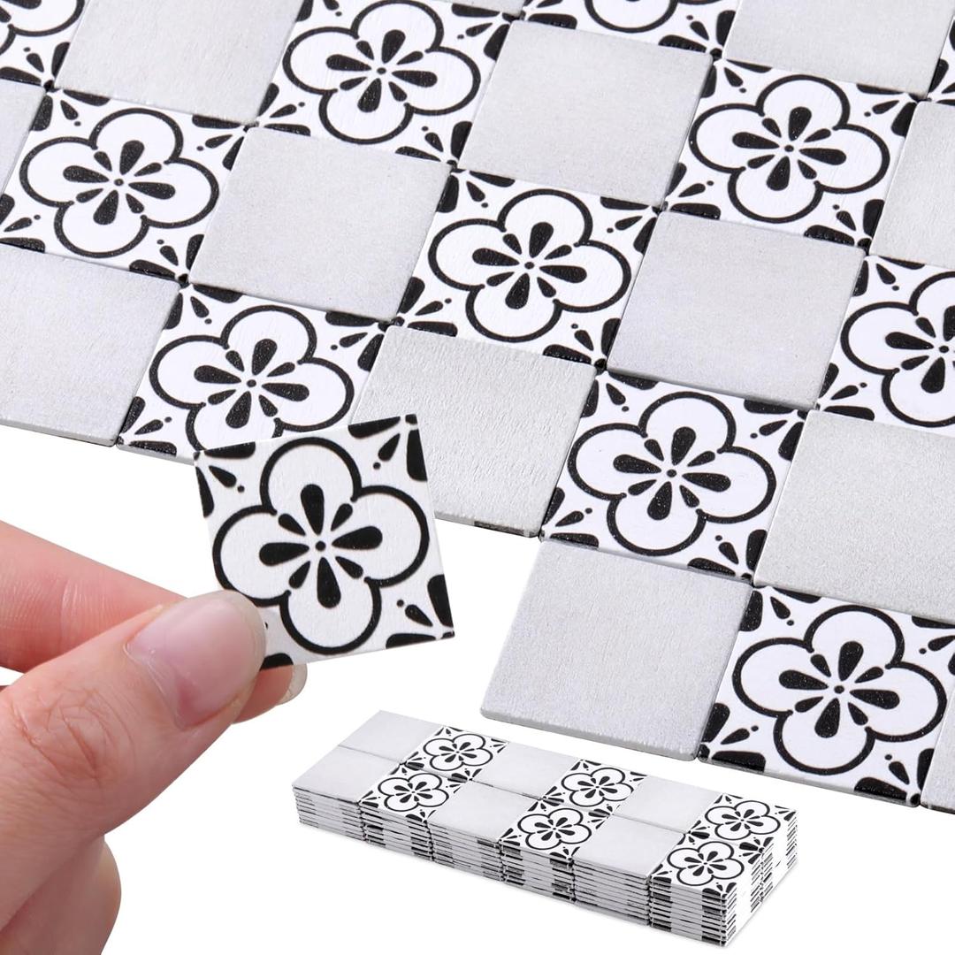 ShinyRelief 120 Pcs Dollhouse Floor Tiles Dollhouse Flooring 1 12 Scale 1 6 Scale Doll House Wallpaper Peel and Stick Miniature Bricks Carpet Double Sided Floor Tile (Floral Marble)