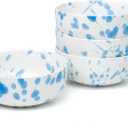 Junko Cereal Bowls Set of 4-36 Ounce Ceramic Bowls, Japanese Noodle Bowl Set, Ceramic Bowls for Kitchen, Breakfast, Oatmeal, Microwave and Dishwasher Safe (Splash Blue)