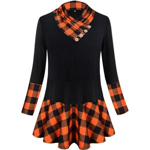 RITERA Plus Size Tunic for Women Long Sleeve Casual Shirts Cowl Neck Flowy Dress Tops Oversized Blouse XL-5XL 14W-28W (XX-Large Plus, A2-1-orange Plaid)