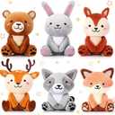 Aoriher 6 Pcs Mini Woodland Animals Stuffed Gift 4 Inch Cute Bear Rabbit Squirrel Raccoon Stuffed Keychain for Shower Birthday Party Centerpiece Decor(Regular Style)