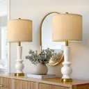 PORTRES 27" Modern Ceramic Table Lamp Set of 2 for Living Room White & Gold Bedside Lamps for Bedroom Nightstand Lamp Tall End Table Lamps