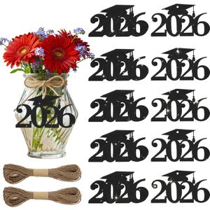 4 x 24 Pcs Glitter 2026 Cutouts Tags, Black Double Sided 2026 Graduation Cap Cutouts Tags Decorations Class of 2026 Graduation Centerpieces 2026 Grad Cap Tags for Tables Vase Mason Jar Party Decorations