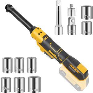 Cordless Ratchet for Dewalt 20V Battery, 20V Ratchet Wrench 3/8" Electric Ratchet 74Ft-Lbs with Reinforced 6.3 inch Head, 1/2" and 1/4" Adapter, 3" Extension Bar (Total 11 Accessories)