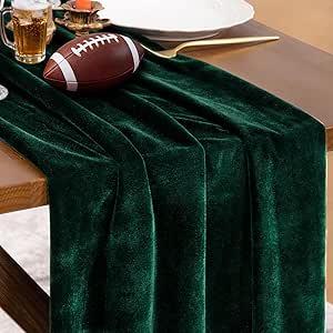 Socomi Green Velvet Valentine's Day Table Runner Cloth Decor 20 x 120 Inches 10ft Fabric Emerald Green Luxurious Thanksgiving Wedding Runner for New Year Bridal Shower