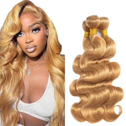 Color 27# Bundles Human Hair Honey Blonde 14 16 18 inch Body Wave Bundle Human Hair Blonde 3 Bundles 50 Gram Per Bundle 150g Total Brazilian Virgin Remy Hair