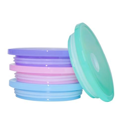 TERESRY 4 Pack Acrylic Lids for Glass Cups with Bamboo Lids and Straws, 2.75 inch/70 mm Acrylic Lids for 16 OZ Beer Can Cups with Wooden Lids, Replacement Canning Lids for 16OZ 20 OZ Glass