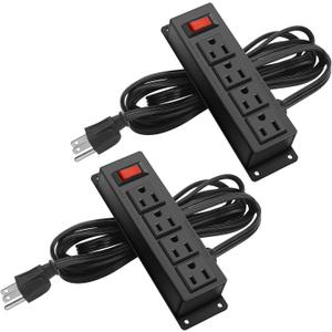 2Pack Wall Mount Power Outlet Strip, 4 Outlet Mountable Power Strip with Switch, Under Desk Power Strip Connect with 10ft Cord Mount Under Desk, Workbench, Nightstand, Dresser, Table.(Black)