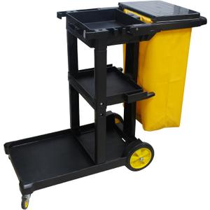 Heavy-Duty 3-Tier Cleaning Cart with Silent Wheels & Tool Organizer | Commercial Janitorial Service Cart Utility Cart for Hotel Housekeeping Industrial (Black, with Cover) Heavy-Duty 3-Tier Cleaning Cart with Silent Wheels & Tool Organizer | Commercial Janitorial Service Cart Utility Cart for Hotel Housekeeping Industrial (Black, with Cover)