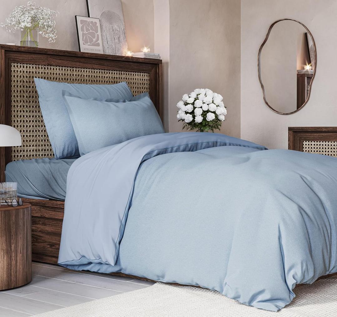 Duvet Cover Twin/Twin XL Size Set - Extra Soft Duvet Cover 68 x 90 with 1 Pillow Sham - Hotel Luxury, Easy Care and Fade Free w/ Zipper Closures & Ties - Comfy, Breathable Bedding Set (Heathered Blue) (24 - Heathered Blue (No Comforter))