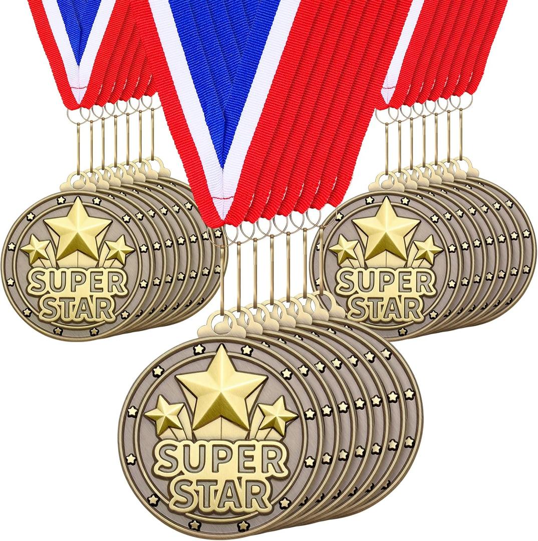 Quelay 30 Pcs 2'' Gold Medals for Awards Winner Bulk with Neck Ribbons Metal Trophy Award Prize Gift for Kids Students Adults School Graduation Participation Competitions
