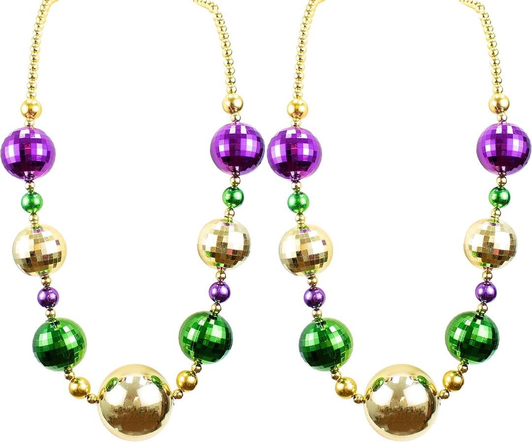 GiftExpress 2PC 44 Inch Mardi Gras Jumbo Bead Necklace for Party Favors, Mardi Gras Festival, Mardi Gras Parades