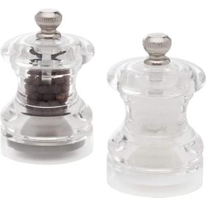 Cole & Mason Button Mini Salt & Pepper Mill Gift Set - Mini Travel Salt & Pepper Grinders - Adjustable Spice Tools - Refillable Salt & Pepper Mills - Hand Wash Kitchen Tool - Clear Acrylic