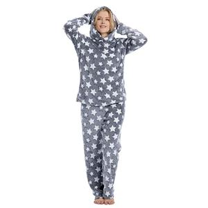Istylish Womens Pajamas Fleece Set Jogger Sets Pajamas For Women Sets Soft 2 Piece With Hoodie(Shimmer Dark Grey Stars XL)