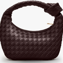 Knotted Woven Leather Handbags Tote with Detachable Bow For Women, Trendy Hobo Dumpling Purse Bag 2024 Dark Purple