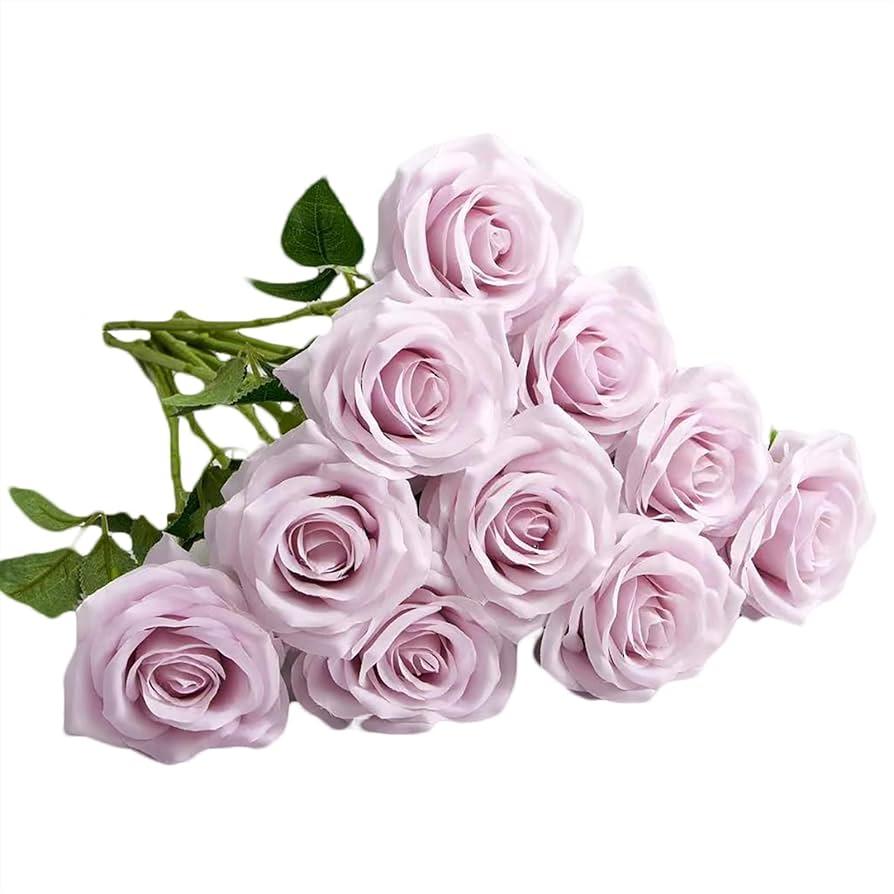 ENALGRE Artificial Flowers Artificial Roses Fake Roses 23.2In Long Stem Artificial Flowers for Tall Vase Silk Rose 20PCS Suitable for Wedding Party Decor Valentine's Day DIY Bouquet Spring (Purple)