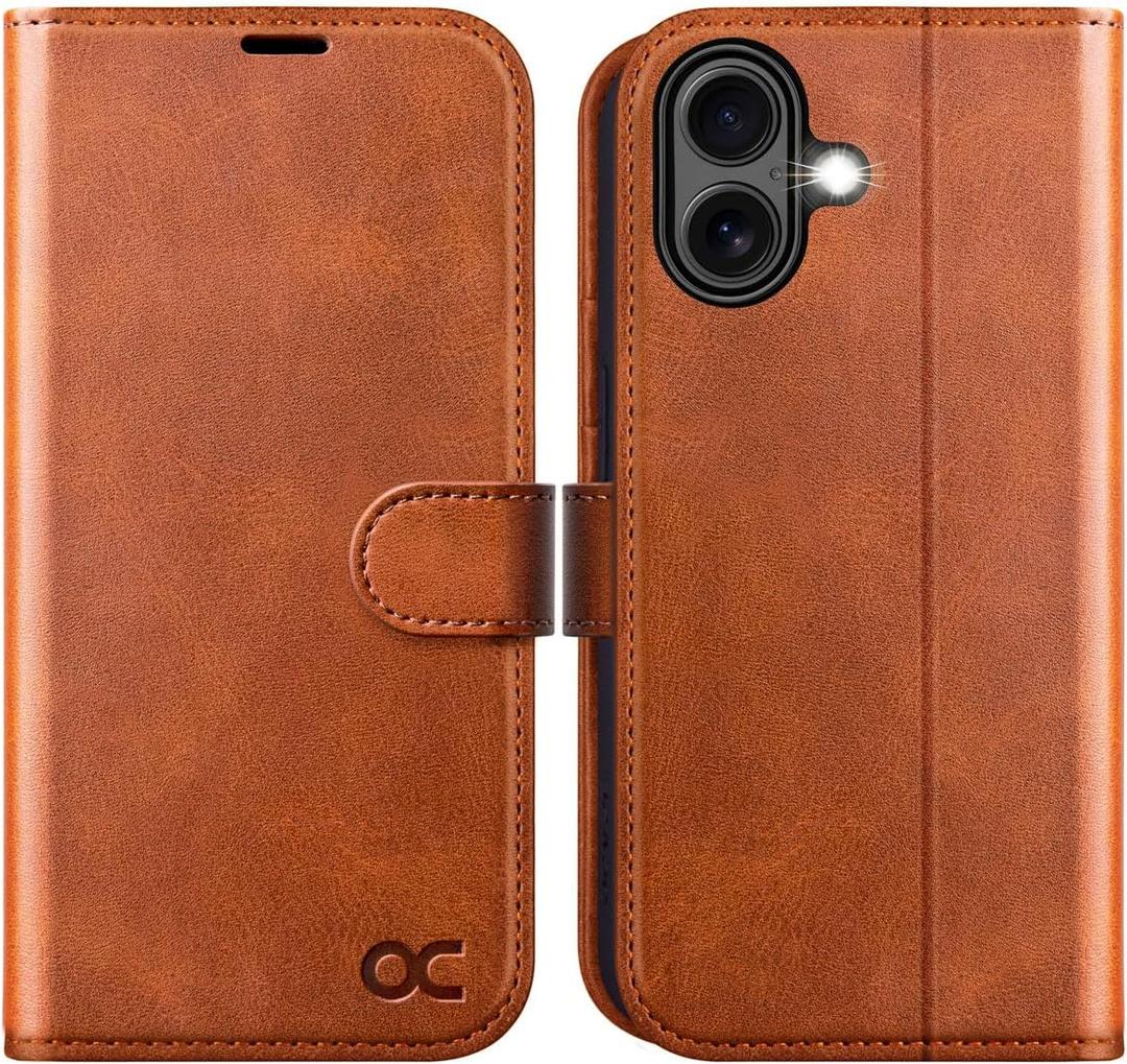 OCASE Compatible with iPhone 16 Wallet Case, PU Leather Flip Folio Case with Card Holders RFID Blocking Kickstand [Shockproof TPU Inner Shell] Phone Cover 6.1 Inch 2024, Brown