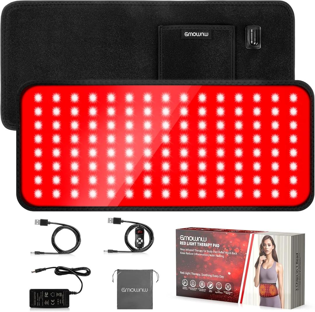 Red Light Therapy for Body,19.6'' x 8.6'' Near Infrared Light Therapy Pad with 3-in-1 Chip 120 LEDs Bead with Timer Remote Control, 660nm & 850nm Therapy Belt Wrap for Back Joint Muscle Pain Relief (Black)