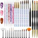 Artdone 31pcs Nail Art Brushes, Nail Art Tool Set, Dotting Tools, Dust Brush,Striping Brushes for Long Lines, Drawing Pen For Gel Polish Design supply