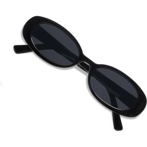 VANLINKER Polarized Retro Oval Sunglasses for Women and Men Small 90s Style VL9580 (C1 Black Frame/Grey Lens)