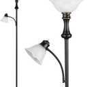 Leasgy Torchiere Floor Lamp with Adjustable Angle Reading Lamp-Black 71IN | Standing Lamp for Bedroom with Glass Shade, Tall Floor Lamp for Living Room Decor, Office, Corner, Knob Switch, Bulb Included