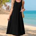 WIHOLL Summer Dresses for Women Flowy Casual Midi Dress Beach Vacation Sundresses with Pockets (Black, M)