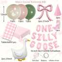 One Silly Goose 1st Birthday Table Decorations Girl Goose Balloons with Pink Bow, ONE SILLY GOOSE Foil Banner & Gingham Tablecloth, Cute Baby Girl Birthday Party Decor