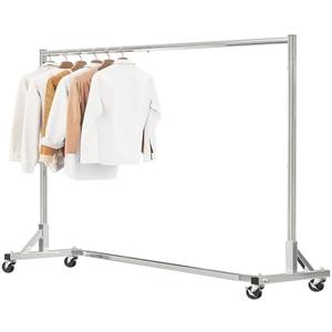 Simple Trending Industrial Grade Z Base 70in extra long Clothes Garment Rack, Commercial Grade Rolling Clothing Rack, Heavy Duty 600lb Load with Wheels, Chrome